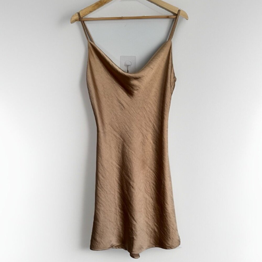 Fourteen & 9th Womens XS (VTG Large) Y2K Metallic Brown Mini Dress Cowl Neck